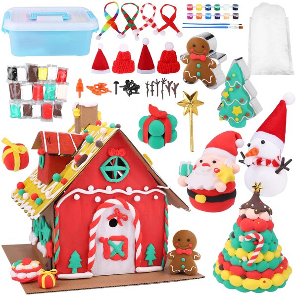 Aneco 35 Pieces Christmas Crafts Kit Christmas Build a Snowman Gingerbread Man Air Dry Modeling Clay Christmas Stocking Stuffer Xmas DIY Gift for Christmas Party Favors