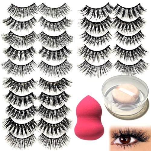 native gear False Eyelashes Fluffy Dramatic 3D Faux Mink Lashes False Lashes 15 Pairs Long Volume Soft Strip Fake Eye Lashes free Face powder puff and sponge (15 Pairs + puff + sponge)