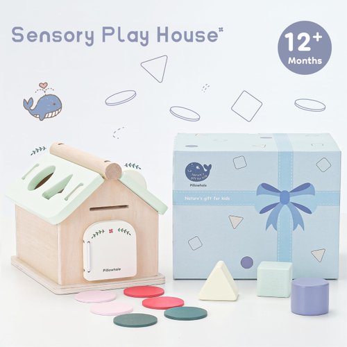 Pillowhale Montessori Toys for Babies 12 Months, Wooden Baby Drop Toys, 5 in 1 Object Permanence Box, Shape Sorting and Stacking Learning Toys, Sensory Play House for Toddlers Boys Girls 1 Years