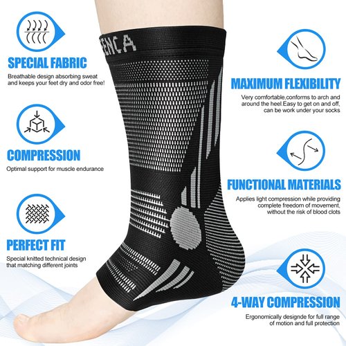 NEENCA Ankle Brace for Pain Relief, 2 Pack Compression Ankle Sleeves Set. Ankle Support Stabilizer for Achilles Tendonitis, Plantar Fasciitis, Joint Pain, Swelling, Arthritis, Sport - FSA/HSA Approved