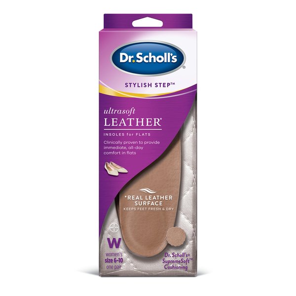Dr. Scholl's Ultrasoft Leather Insoles for Flats (Women's 6-10) // All-Day Comfort with Massaging Gel plus a Real Leather Surface
