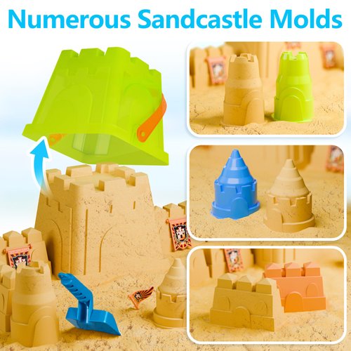 iPlay, iLearn Kids Beach Toys, Toddler Outdoor Sand Toy, Outside Summer Sandbox Playset W/Portable Castle Bucket, Shovels Set, Sand Molds, Travel Fun Gifts for 3 4 5 6 7 8 Year Old Boy Girl Children