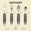 BUNMO Utensils for Elderly, Arthritis, Weak Hand Grip & Handicapped - Convenient Travel Pouch - for Tremors and Parkinsons Patients - Stainless Steel - Eat Independently - Adaptive Gray 4 Piece Set
