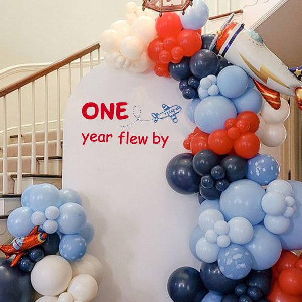 QIANGDAGSI Airplane Birthday Decal for Party Balloon Arch, One Year Flew by Birthday Decal, Plane Birthday Decor, One Year Flew by 1st Birthday Decoration Boy (Airplane Decal)
