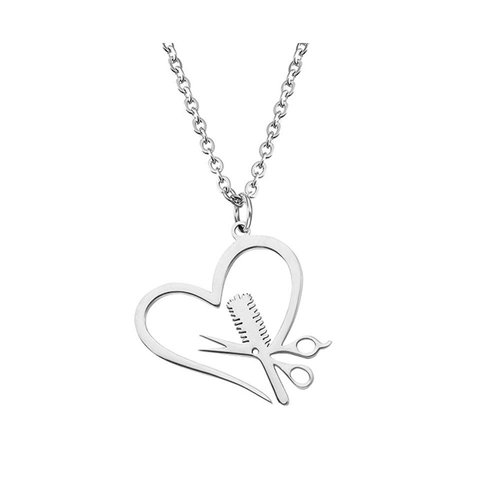 JOYID Stainless Steel Hairdresser Scissor Comb Pendant Necklace Heart Hair Stylist Jewelry for Women