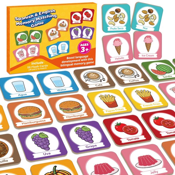 Edulok Memory Card Game, Toddler Matching Game, Learn Spanish for Kids, Bilingual Flash Cards, Learning Toys for 4 Year Old, Preschool Learning Activities, Homeschool Supplies, Kindergarten Toys