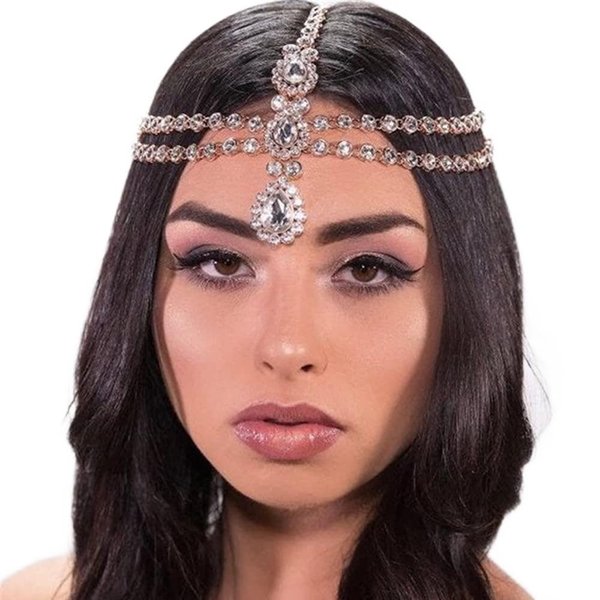 Rumtock Black Teardrop Rhinestones Headchain Crystal Beads Dangle Forehead Chain for Women Girls Wedding Brides