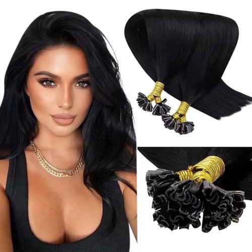 LaaVoo U Tip Hair Extensions Human Hair Black U Tip Hair Extensions Jet Black K Tip Hair Extensions Real Human Hair 22" Invisible Natural Long Straight Nail Tip Hair for Black Women 50g 1g/s