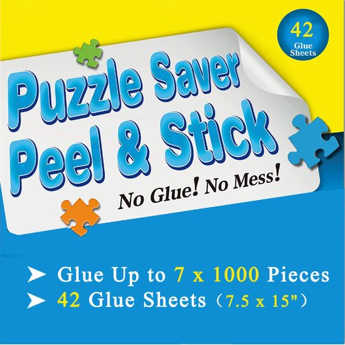 Puzzle Glue Sheets for 7 X 1000 Puzzles 42 Puzzel Saver Sheets Peel and Stick Puzzle Saver Puzzle Accessories with 14 Adhesive Hangers & 1 Scraper