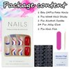 24 Pcs 4th of July Press on Nails Short Square Fake Nails Independence Day Acrylic Nails Glossy Glue on Nails Patriotic Red Blue White Swirl Designs Coffin Nails Tips Full Cover False Nails for Women
