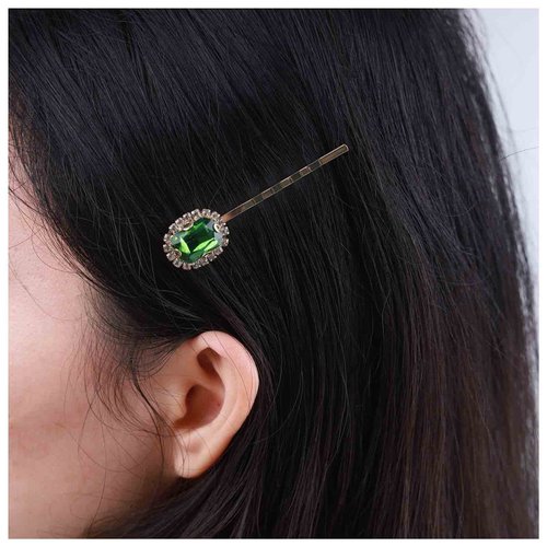 Xduargs Vintage Crystal Emerald Hair Clips French Emerald Birthstone Hair Pins Barrettes Green Crystal Hairpin Barrette Sparkly Cz Emerald Hair Pins Bobby Pins Crystal Wedding Clips(Light Green)