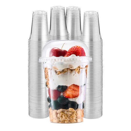 Green Direct Clear Cups With Lids / 9 oz. Clear Plastic Cups with Lids/Clear Disposable Cups/Ice coffee cups & Bubble Boba Tea Cups/Cup with Lid for Cold Drinking & Smoothie Pack of 100