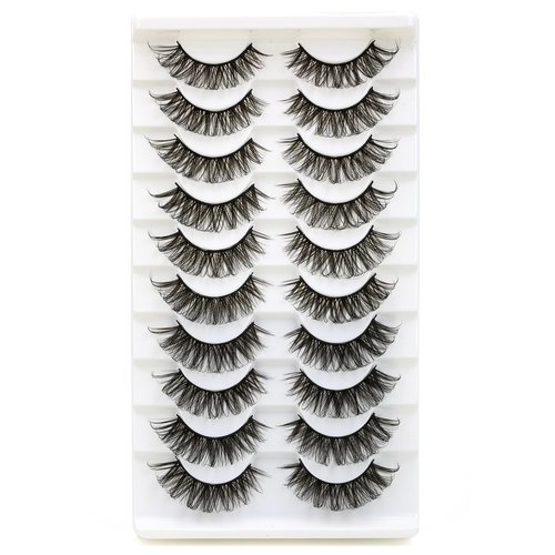 SYlashes Russian Strip Lashes 16mm False Eyelashes D Curl Faux Mink Lashes Fluffy Wispy Fake Lashes Look Like Extensions 10 Pairs Pack