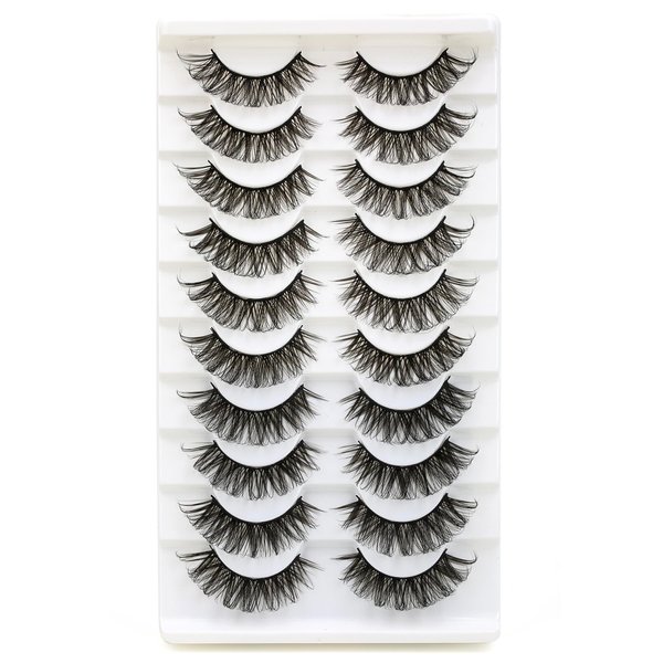 SYlashes Russian Strip Lashes 16mm False Eyelashes D Curl Faux Mink Lashes Fluffy Wispy Fake Lashes Look Like Extensions 10 Pairs Pack