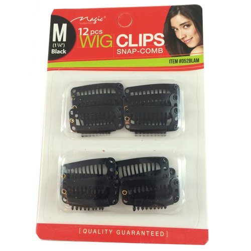 12 pcs Wig Clips Snap Comb 1 1/4&quot; Medium (Black)