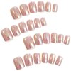 Chrome Press on Nails Short Square Fake Nails with Chrome Designs Glossy Glue on Nails Press ons Full Cover False Nails Acrylic Artificial Short Stick on Nails for Women 24 Pcs