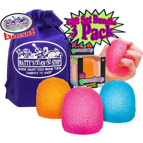Schylling NeeDoh Gumdrop...Groovy Glob! Squishy, Squeezy, Popping, Stretchy Stress Fidget Gumdrops Complete Gift Set Party Bundle with Storage Bag - 3 Pack (Assorted Colors)