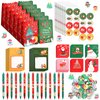 Yeaqee 144 Pcs Christmas Party Favor Bulk Pack Includes Christmas Ballpoint Pens Erasers Sticky Notes Gift Bags Cards and Stickers for Gift Exchange Prizes