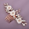 Teyglen Cute Flower Hair Comb Bridal Crystal Hair Side Comb Wedding Hair Accessories Gold Rhinestone Hair Piece Small White Flower Headpiece for Women(Rose Gold)