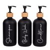 17 oz Shampoo and Conditioner Pump Bottles Soap Dispenser Bamboo Pump Head Empty Glass Refillable Shampoo Conditioner Body Wash Soap Bottles for Bathroom, 3 Pack, Black