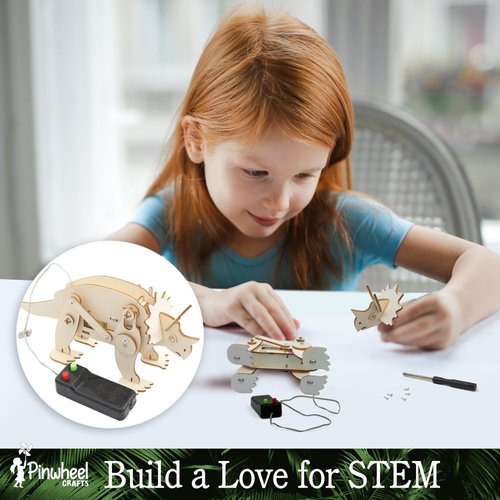 Robotic Dinosaur Kit for Kids Ages 6-12 - Arts & Crafts Science Kit with Wooden Dinosaur Toys - Perfect 6 Year Old Boy Gifts for Art Set and Fun Dinosaur Crafts with Paints