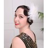 Aimimier 1920s Flapper White Feather Headpiece Crystal Pendant Hair Clip Roaring 20s Feather Accessories Masquerade Hair Jewelry for Women