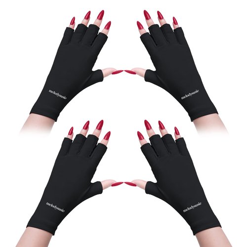 MelodySusie UV Gloves for Gel Nail Lamp, Professional UPF50+ Protection Gloves for Manicures, Nail Art Skin Care Fingerless Anti Glove Protect Hands from Harm (Black 2 Pack)