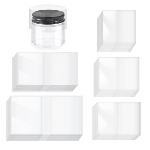 Swpeet 1250Pcs 5 Sizes 1.37" 1.77" 1.96" 2.71" 3.5" Clear PVC Heat Shrink Wrap Bottle Shrink Bands Assortment Kit, Perforated Bottle Shrink Bands Perfect for Bottles, Jars, Cans and Tin Lip Gloss