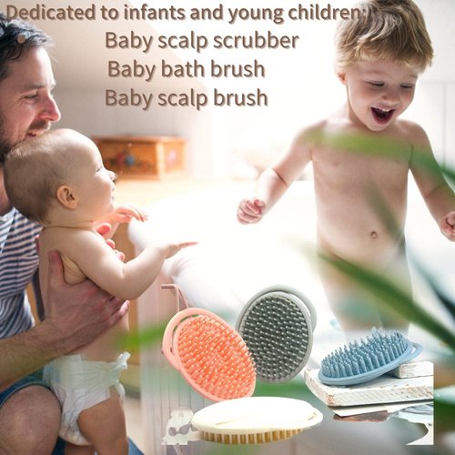 ERSIQI Baby hair brush Baby head scrubber for washing hair Soft cradle cap scrubber,Ideal newborns & ToddlersRegistry gift Shampoo brush scalp massager Pink