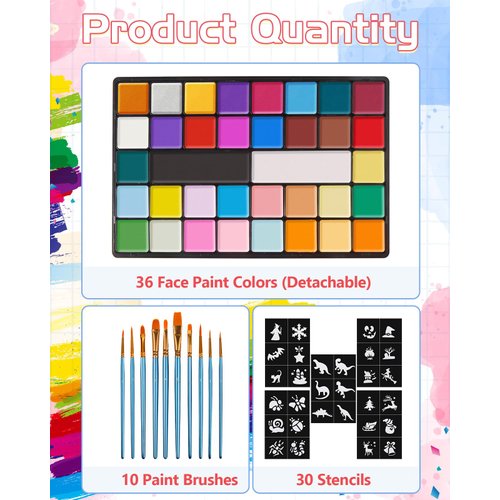 Lictin Water Based Face Paint - 36 Colors LGBT Face Body Painting Kit ( 20 Classic Colors + 8 Metal Colors + 8 UV Glow Colors), Pride Day Makeup Kit for Adults