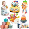Weilim Montessori Toys for Babies 6 to 12 Months, Baby Toys Sensory Toys for Toddlers 1-3, Fine Motor Toys, Pull String Toy, Stacking Blocks Rings, Baby Tissue Box Toy 5 in 1 Infants Learning Toys
