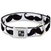 Dog Collar Seatbelt Buckle Multi Mustaches Sketch White Black 13 to 18 Inches 1.5 Inch Wide