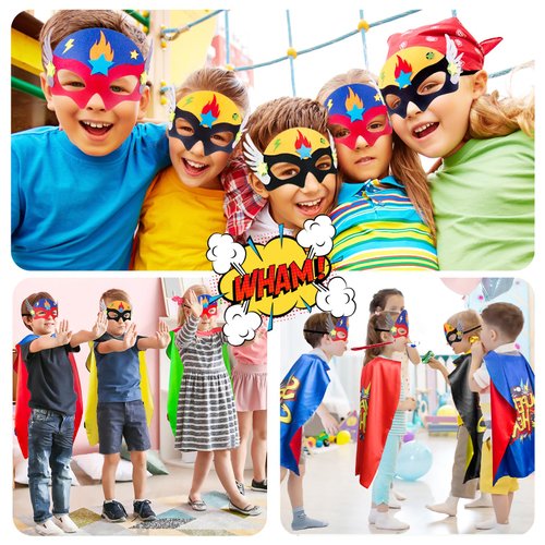 D.Q.Z Kids Superhero Cape and Mask for Girls Boys, Super Hero Dress Up Cape, Birthday Party Gifts for 3+ Years Old Children (Blue-Red)