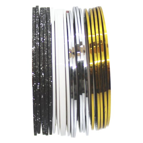 20 Pcs Nail Art Striping Tape Line Glitter Gold Silver Black White Nail Art Decoration Sticker Strips Nail Striping Tape Line for Nails Decorations DIY Nail Tips