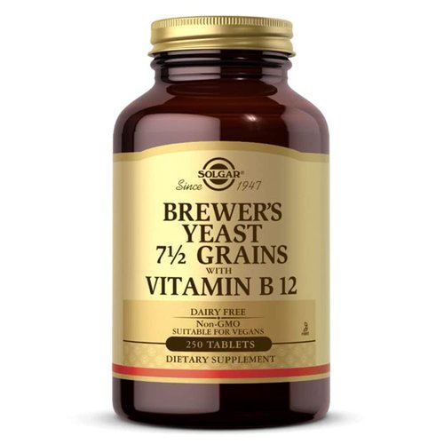 Solgar Brewer's Yeast 7 ½ Grains with Vitamin B12 - 250 Tablets, Pack of 2 - Non-GMO, Vegan, Dairy Free, Kosher - 82 Total Servings