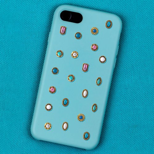 HINZIC 20Pcs Western Nail Charm 3D Vintage Turquoise Daisy Nail Art Rhinestones Blue White Pink Marble Gems Jewel Accessories for Acrylic Nails Women Halloween Wedding Prom Decorations