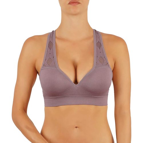ROUGHRIVER Women's Yoga Crop Top Sports Bra with NOT Removable Adding Volume Pads Breathable Race Back (L 38-40 cup B/D, RRCT400-MUV)