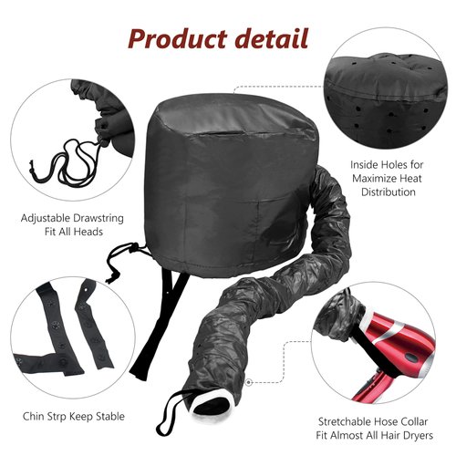 Hair Dryer Bonnet Accessories Adjustable Portable Hooded Hair Dryer for Hair Styling, Hair Color, Hair Condition and More - Black