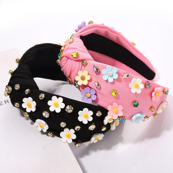 mokkia 2PCS Flower Headband for Women Daisy Floral Headbands Jeweled Spring Summer Headband Accessories Beach Vacation Headwear Outfits Pool Party Favors Gifts (2PC Flower B)