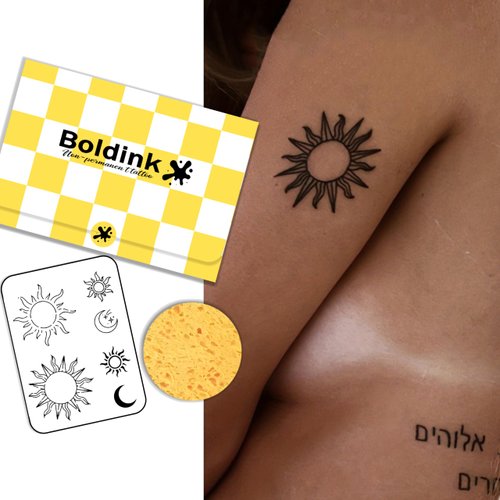 Boldink Semi-permanent tattoos, realistic fake tattoos, last 7-15 days, waterproof non-reflective temporary tattoo stickers, cruelty-free, uniquely designed exquisite packaging（Sun and Moon 2）