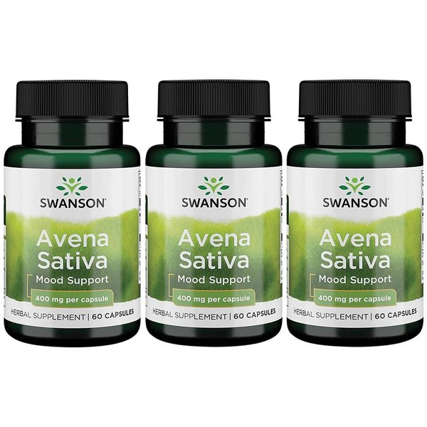 Swanson Full Spectrum Avena Sativa (Green Oat Grass) - Herbal Supplement Promoting Nervous System Health - Natural Formula Supporting Overall Wellness - (60 Capsules, 400mg Each) 3 Pack