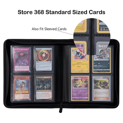 Rayvol Premium 4 Pocket Card Binder, Fits 368 Trading Cards Ringless Trading Card Album Side Loading Pockets with ZIp for TCG