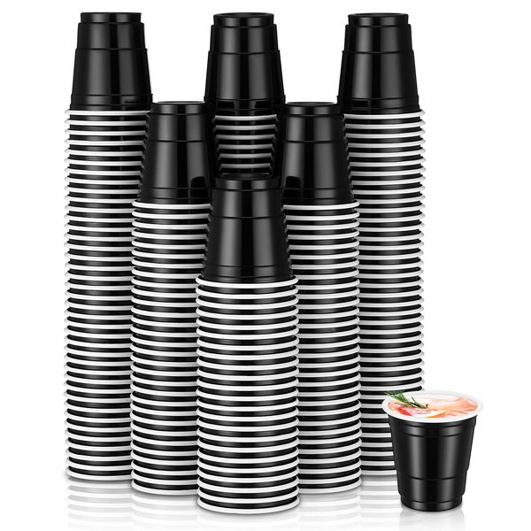 Yetene 200 Pcs Disposable 2oz Shot Cups Shot Glasses Plastic Cups 2 oz Party Mini Cups for Birthday Party Taste Serving Snacks Samples and Tastings (Black)