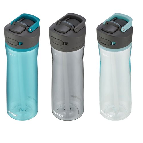 Contigo Ashland 2.0 Leak-Proof & Dishwasher-Safe Water Bottle, Lid Locked & Angled Straw Feature, Interchangeable Lid, 24oz 3-Pack, Colors: Juniper/Sake/Bubble Tea