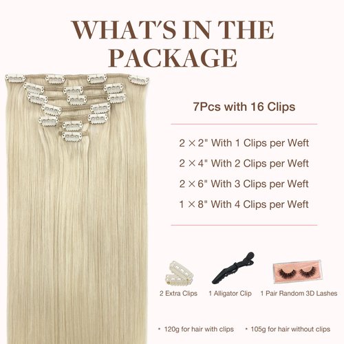 GOO GOO Clip in Hair Extensions Real Human Hair, 14inch 120g 7Pcs, 60A Platinum Blonde, Remy Human Hair Extensions Clip ins for Women, Natural Human Hair