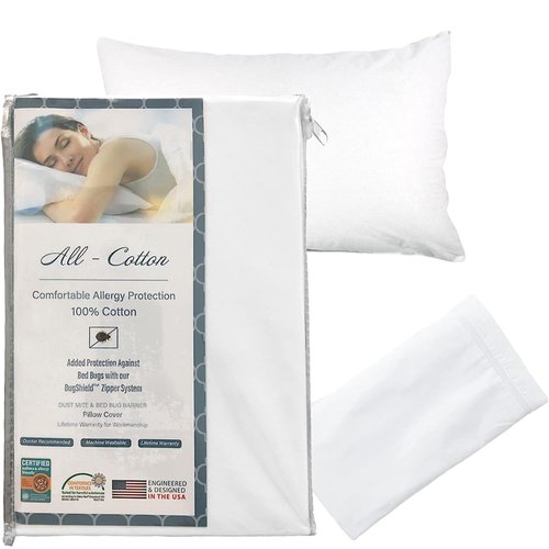 National Allergy Premium 100% Cotton Zippered Pillow Protector - King Size - White - 2 Pack - 300 Thread Count - Hypoallergenic Bed Pillowcase with Zipper - Breathable Encasement Cover