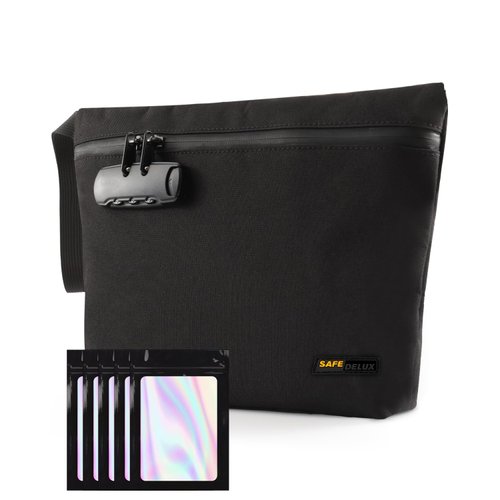 SafeDelux Smell Proof Bag with Combination Lock 11.5x8.6 Inch Odor-Proof Container Carbon Lining Smoking Tobacco Pipe Pouch, Odorless Durable Medicine Organizer Cases–Great Gift for Father's Day