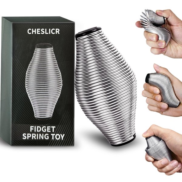CHESLICR Metal Fidget Spring Toys Adults, 20LB Stainless Steel Stress Ball Toys Cool Gadget Office Desk Toys Quiet ADHD Figette Toy, Silent Anxiety Relief Item Stocking Stuffer Gift for Teen Boy Men