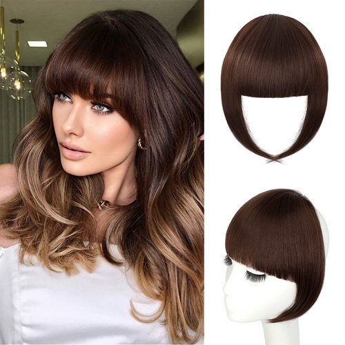 Wodelanle Bangs Hair Clip in Bangs Brown Bangs Clip in Hair Extensions Faux Bangs Clip on Bangs Fake Bangs Fringe with Temples Hairpieces for Women French Bangs for Daily Wear (Medium Brown)