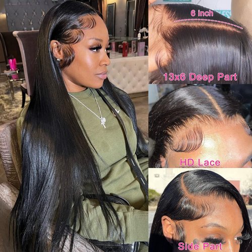 MYLOCKME 32 Inch 13x6 Transparent Lace Front Wigs Human Hair Straight Frontal Wigs for Black Women 13x6 Lace Wigs 150% Density HD Pre Plucked With Baby Hair 13x6 Straight Lace Front Wigs Human Hair